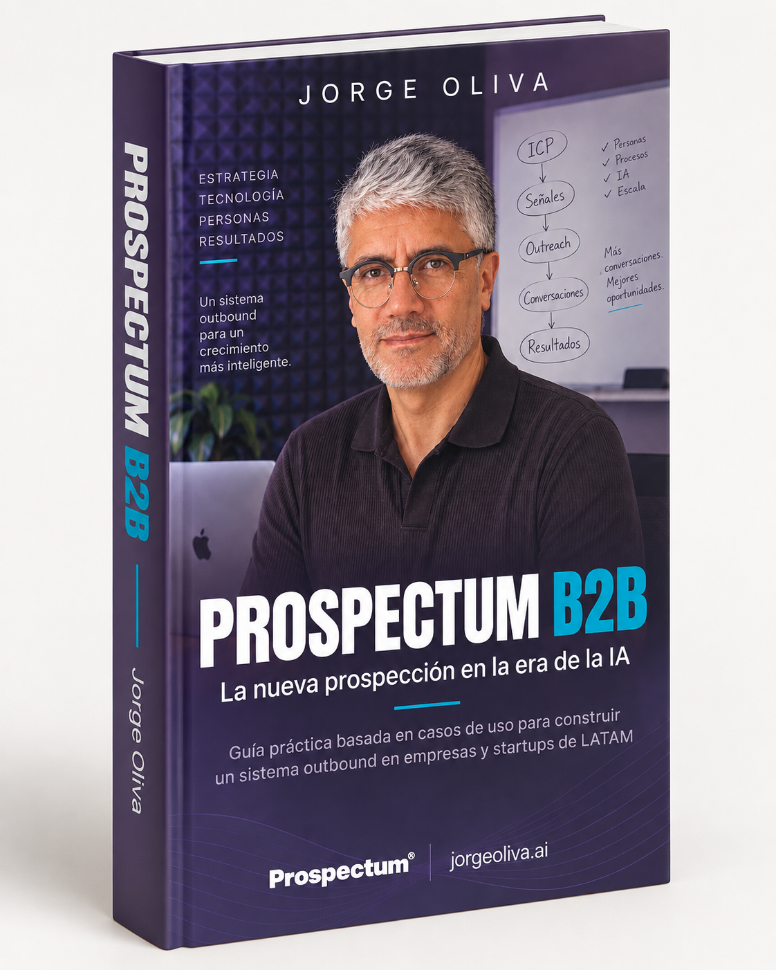 Mockup del libro PROSPECTUM B2B, La nueva prospección en la era de la IA, de Jorge Oliva